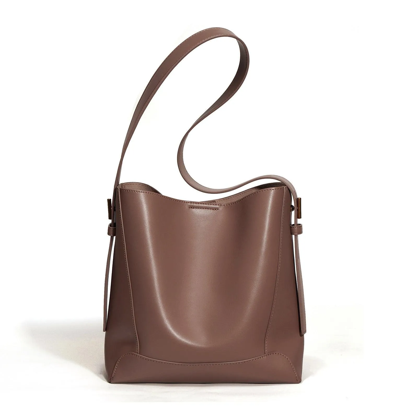 Minimalist Bucket Bag in Genuine Leather | Leather Shoulder Bag Gold Tone, Chic Crossbody Bag, Gift for Her