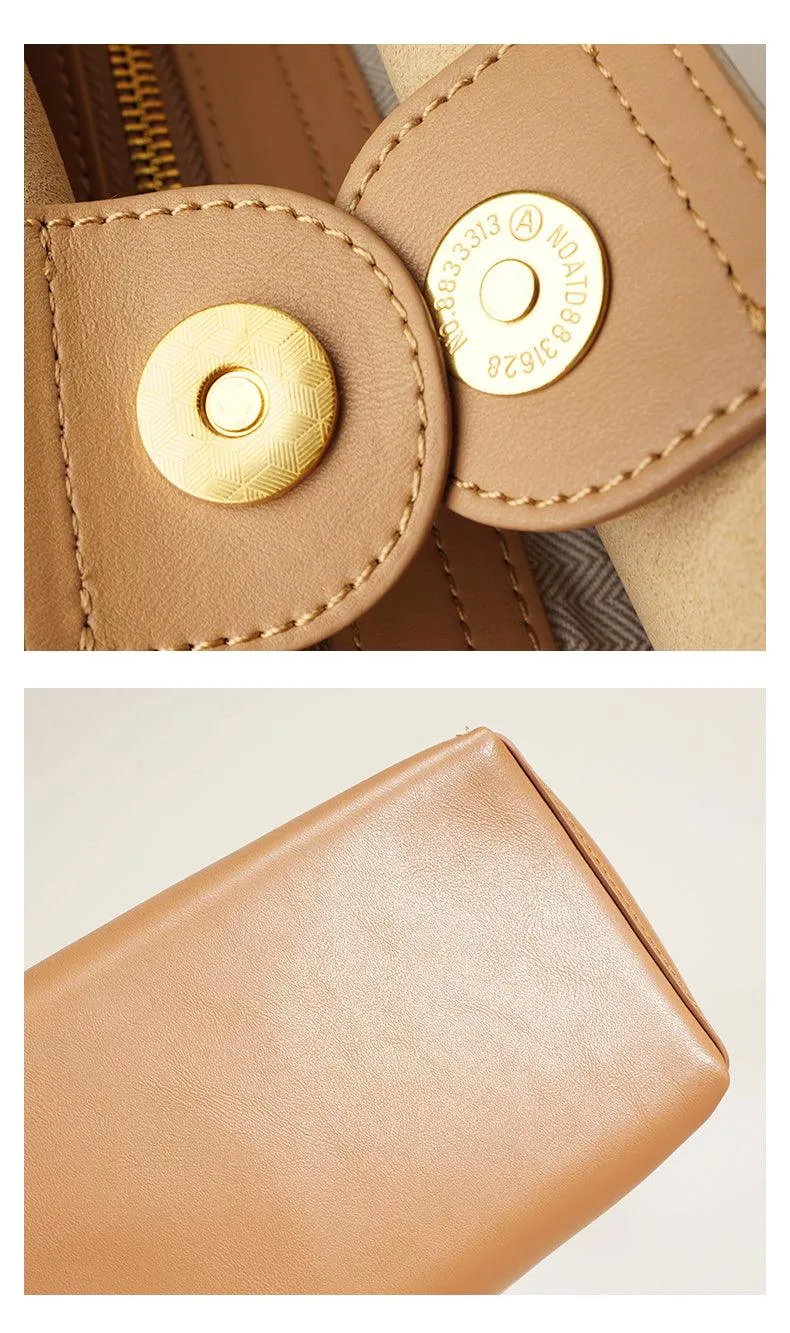 Minimalist Bucket Bag in Genuine Leather | Leather Shoulder Bag Gold Tone, Chic Crossbody Bag, Gift for Her