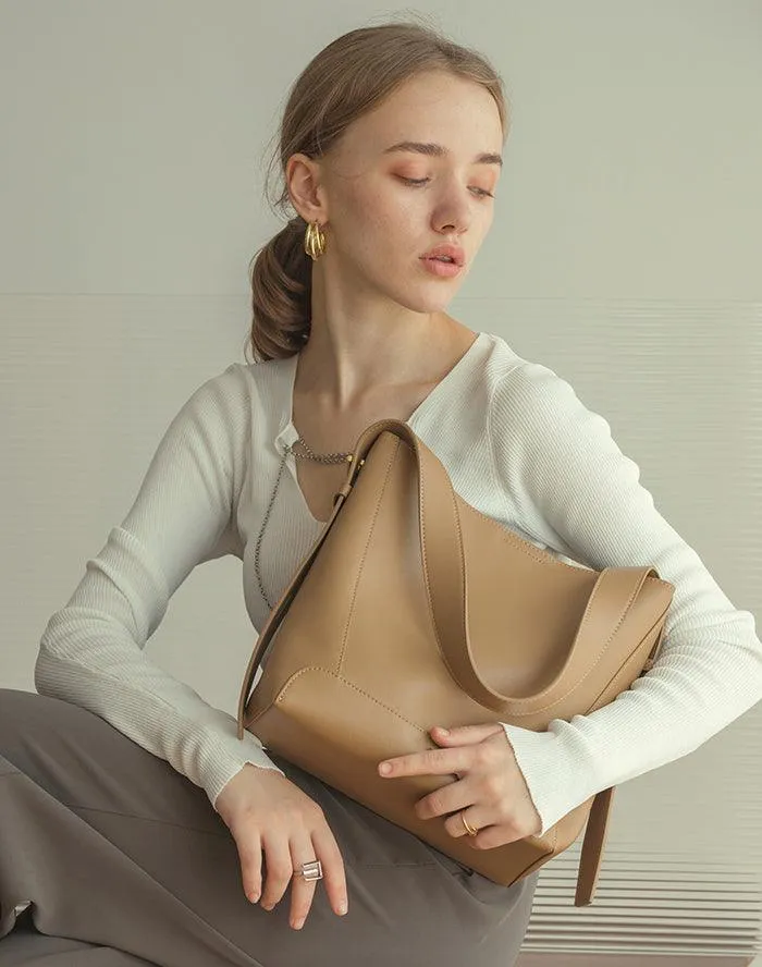 Minimalist Bucket Bag in Genuine Leather | Leather Shoulder Bag Gold Tone, Chic Crossbody Bag, Gift for Her