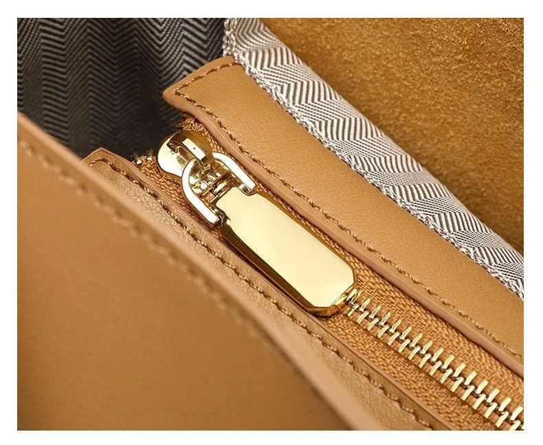 Minimalist Bucket Bag in Genuine Leather | Leather Shoulder Bag Gold Tone, Chic Crossbody Bag, Gift for Her