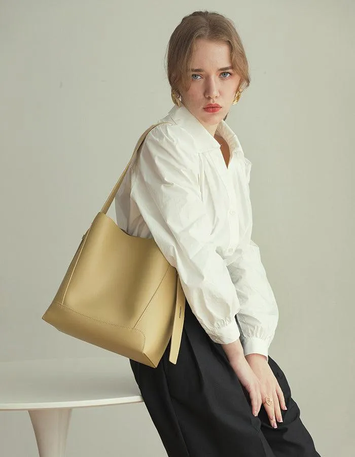 Minimalist Bucket Bag in Genuine Leather | Leather Shoulder Bag Gold Tone, Chic Crossbody Bag, Gift for Her