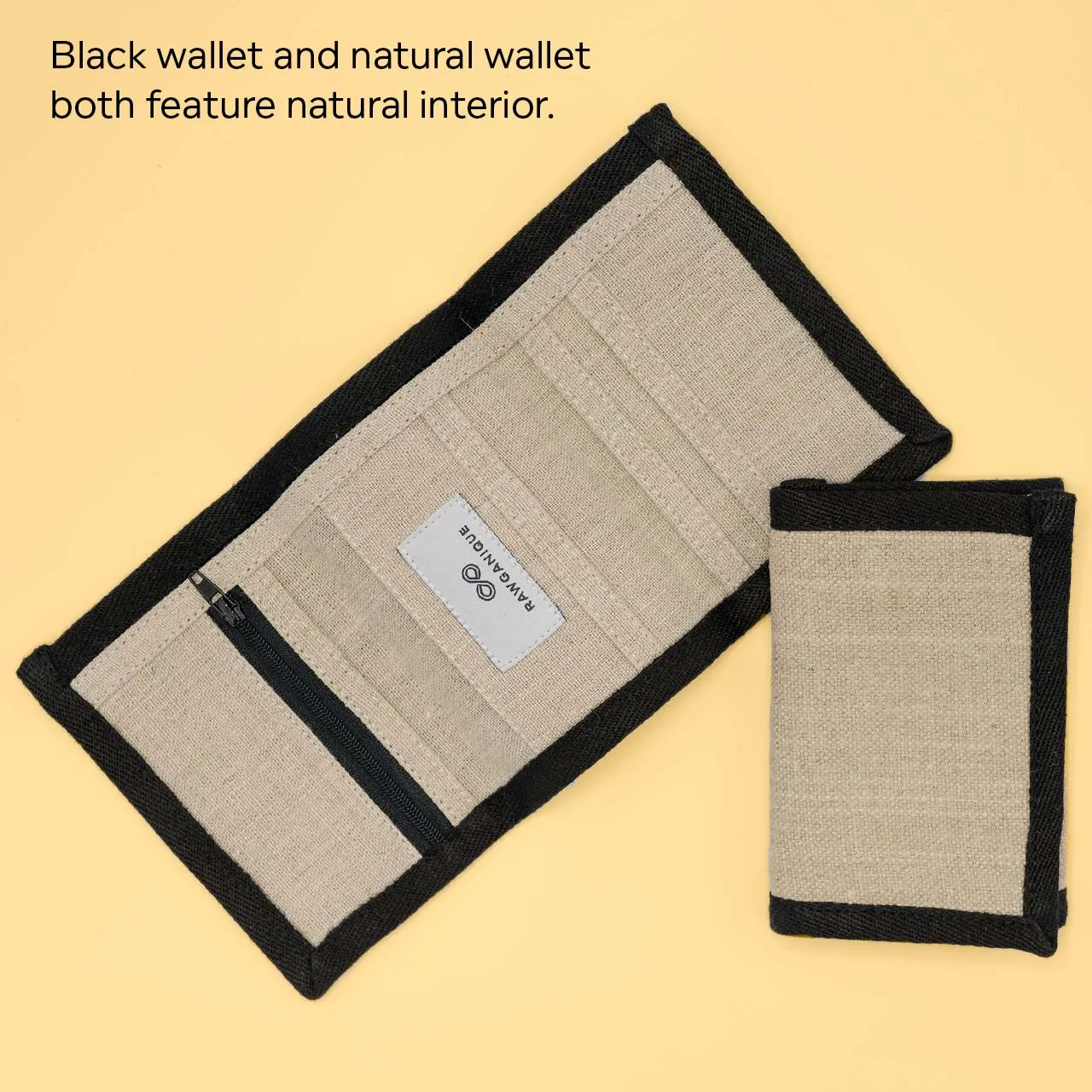 MINNEAPOLIS 100% Organic Hemp Heavy Canvas Trifold Wallet (Plastic-free, Velcro-free, Leather-free, Vegan) (3.5x5)