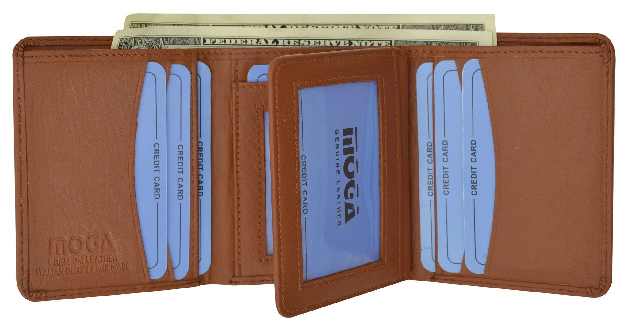 Moga Mens Genuine Handmade Leather Flap Credit Card ID Holder Trifold Wallet 91107