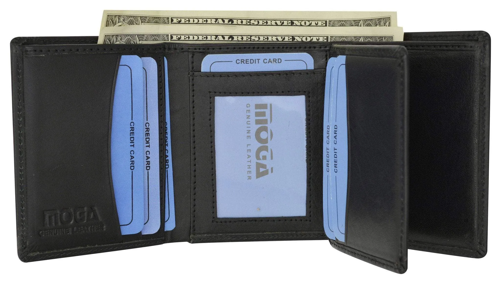 Moga Mens Genuine Handmade Leather Flap Credit Card ID Holder Trifold Wallet 91107