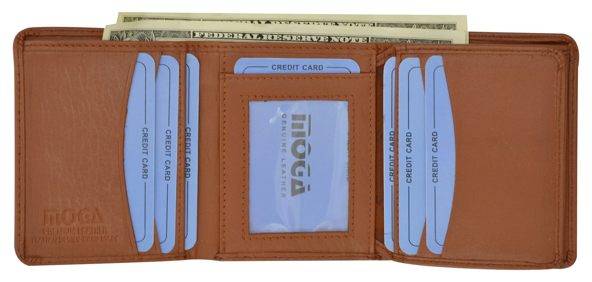 Moga Mens Genuine Handmade Leather Flap Credit Card ID Holder Trifold Wallet 91107