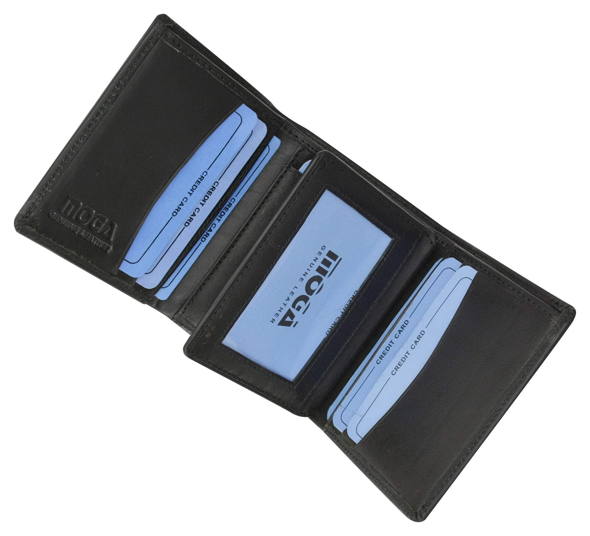 Moga Mens Genuine Handmade Leather Flap Credit Card ID Holder Trifold Wallet 91107