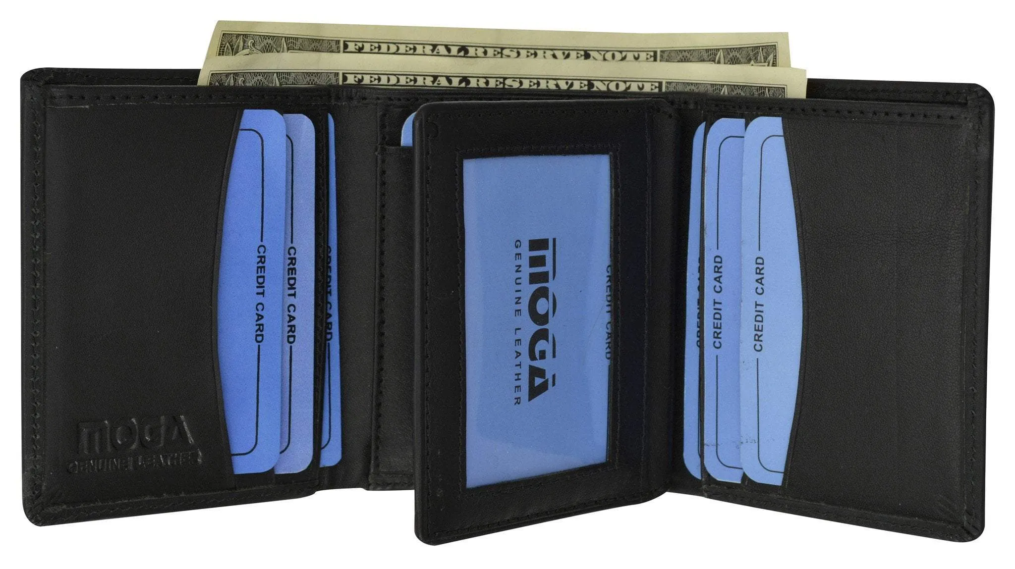 Moga Mens Genuine Handmade Leather Flap Credit Card ID Holder Trifold Wallet 91107