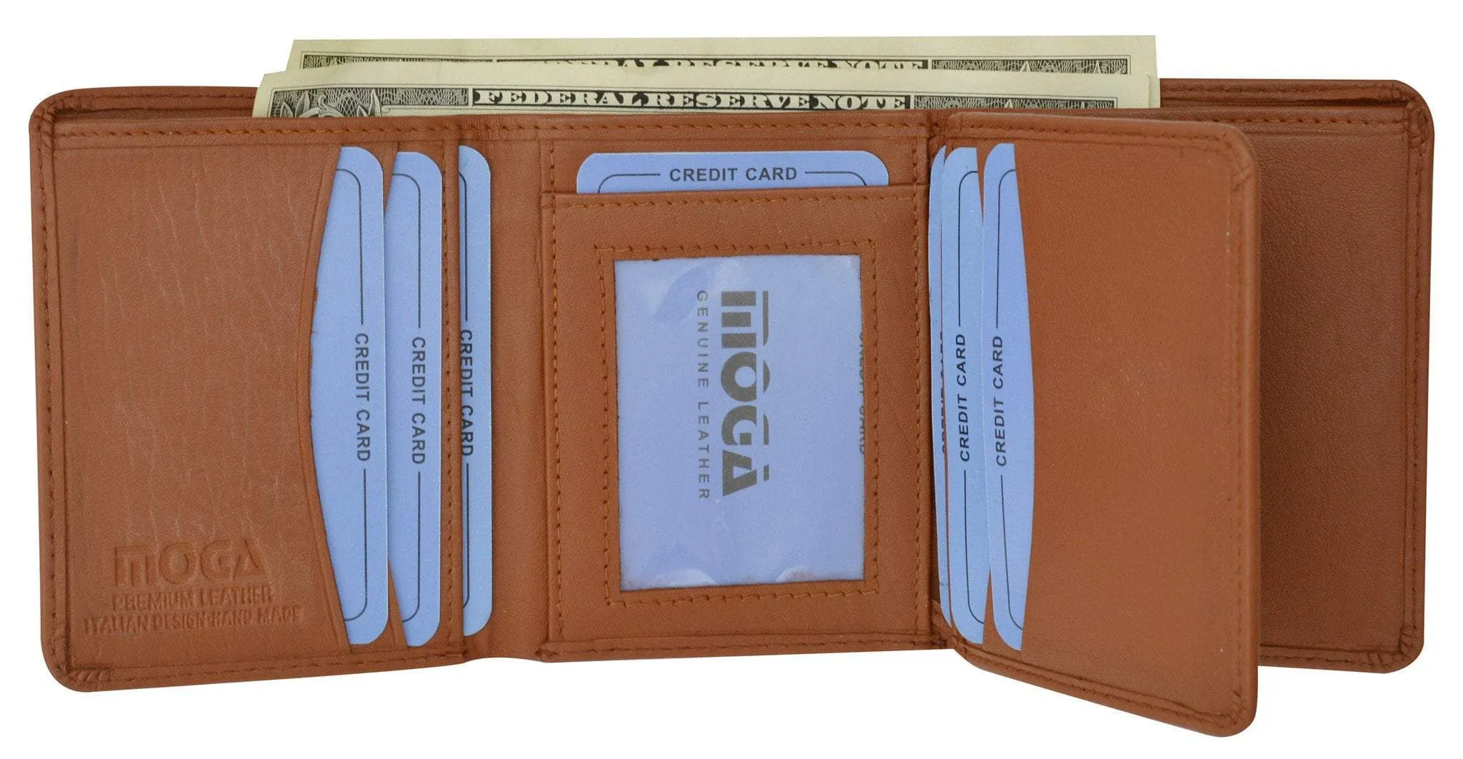 Moga Mens Genuine Handmade Leather Flap Credit Card ID Holder Trifold Wallet 91107