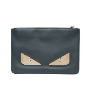monster clutch in leather grey blue phw