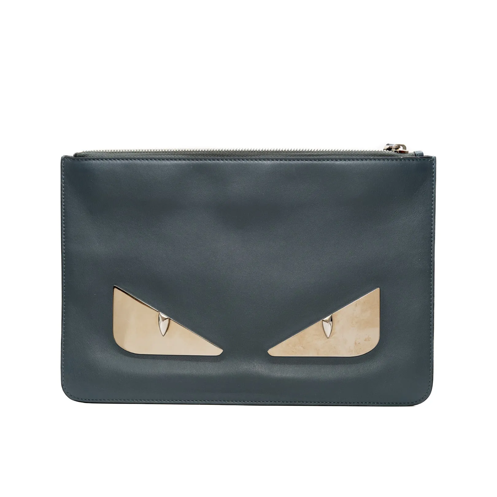 monster clutch in leather grey blue phw