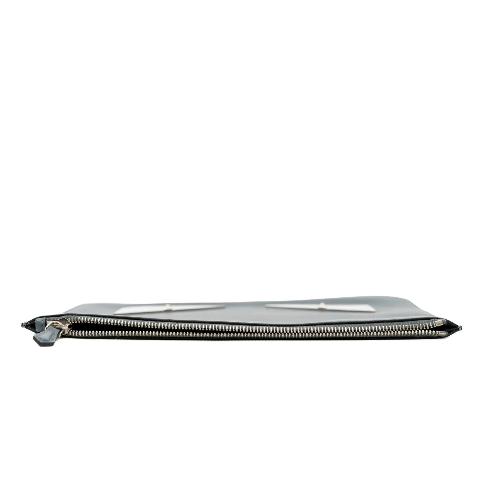 monster clutch in leather grey blue phw