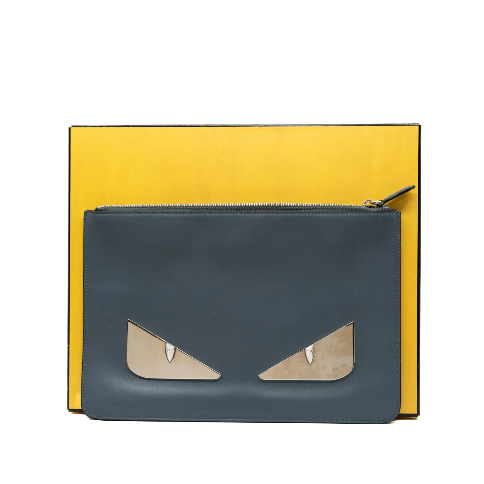 monster clutch in leather grey blue phw