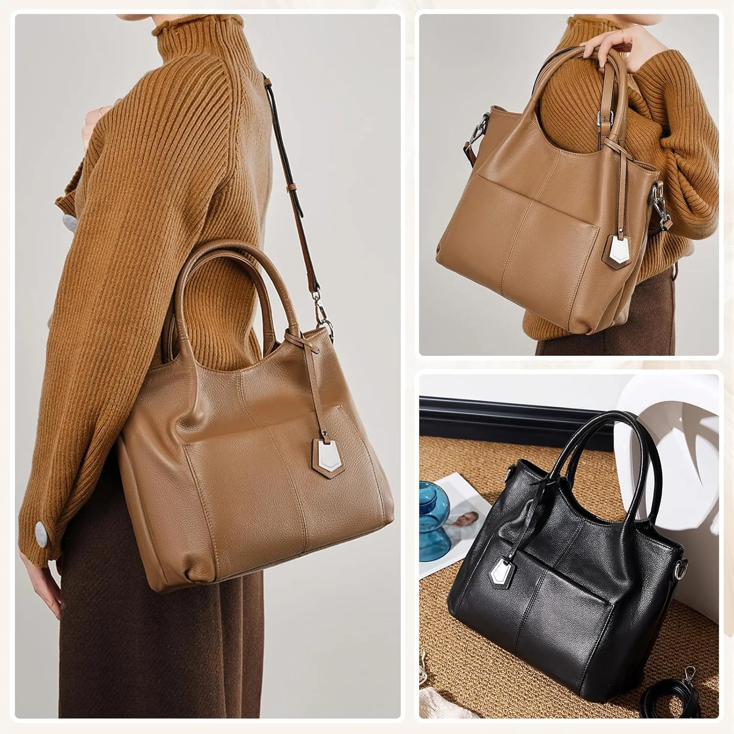 MoreFarther Hobo Bags for Women Genuine Leather Shoulder Bags Shoulder Bags with Adjustable Strap