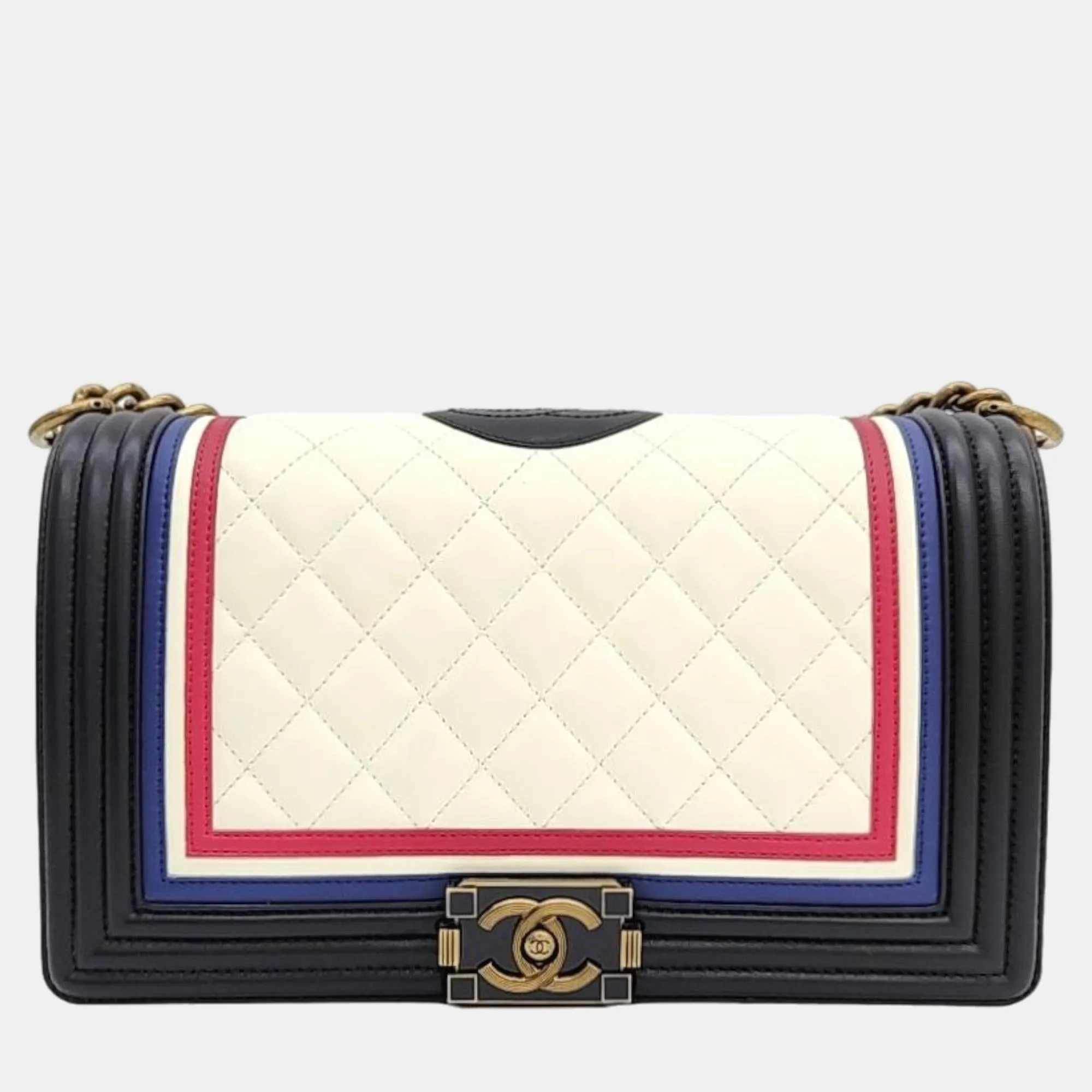 Multicolour Quilted Lambskin Leather East/West Crest Boy Bag