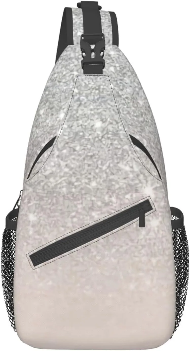 Mvirnsw Girly Silver Glitter Ombre Sparkles Sling Bag Crossbody Backpack Hiking Travel Daypack Chest Bag Lightweight Shoulder Bag For Women Men