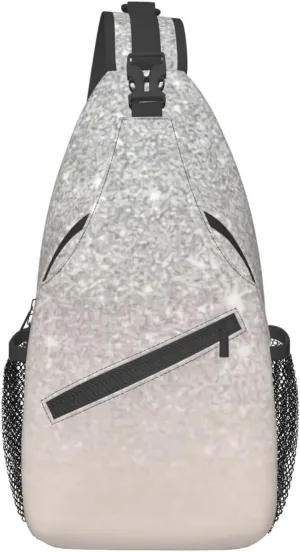 Mvirnsw Girly Silver Glitter Ombre Sparkles Sling Bag Crossbody Backpack Hiking Travel Daypack Chest Bag Lightweight Shoulder Bag For Women Men