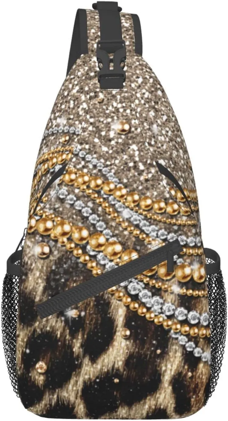 Mvirnsw Leopard Faux Animal Print Sling Bag Crossbody Backpack Hiking Travel Daypack Chest Bag Lightweight Shoulder Bag For Women Men
