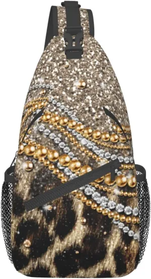 Mvirnsw Leopard Faux Animal Print Sling Bag Crossbody Backpack Hiking Travel Daypack Chest Bag Lightweight Shoulder Bag For Women Men