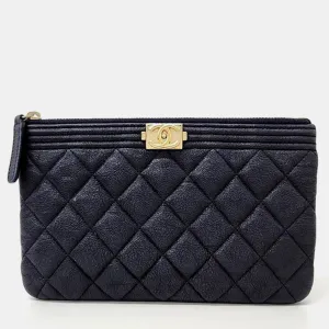 Navy Blue Caviar Leather Boy Clutch Bag