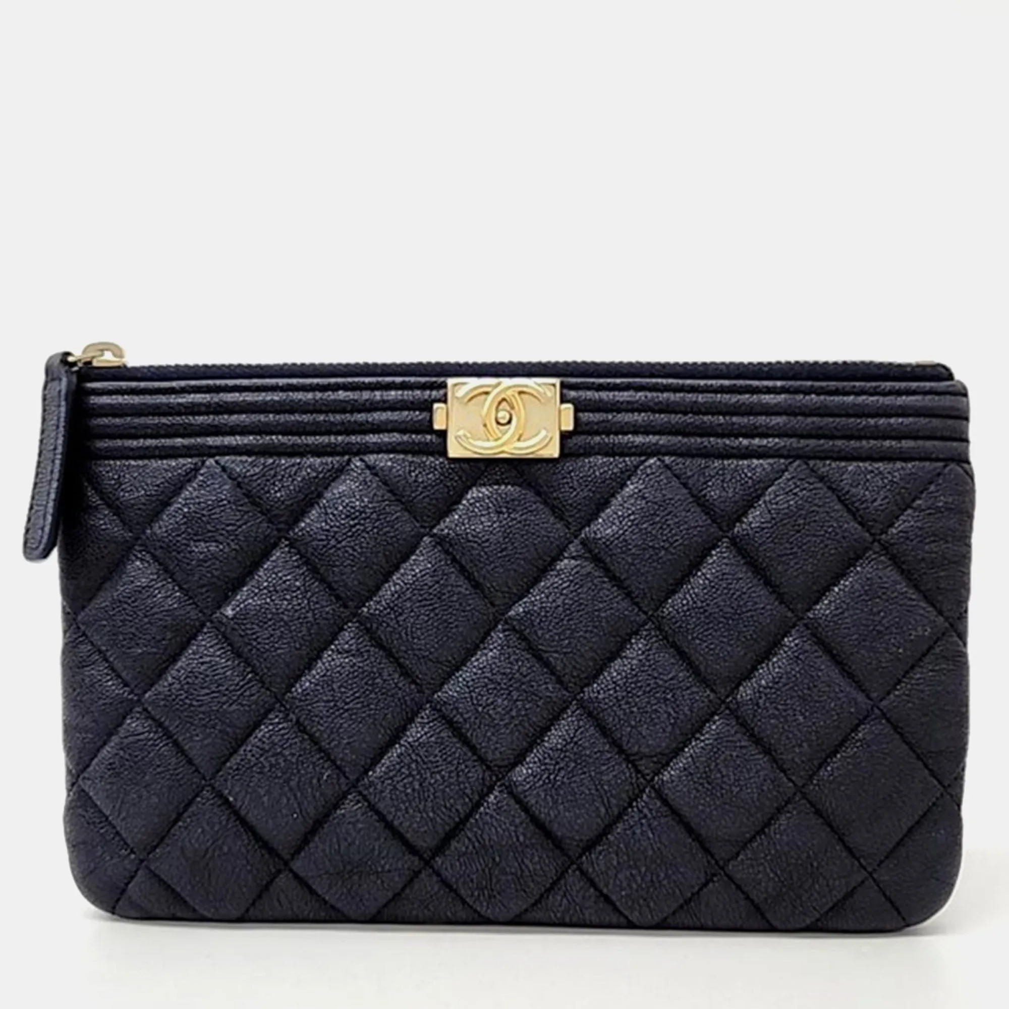 Navy Blue Caviar Leather Boy Clutch Bag