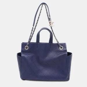 Navy Blue Caviar Leather Tote Bag