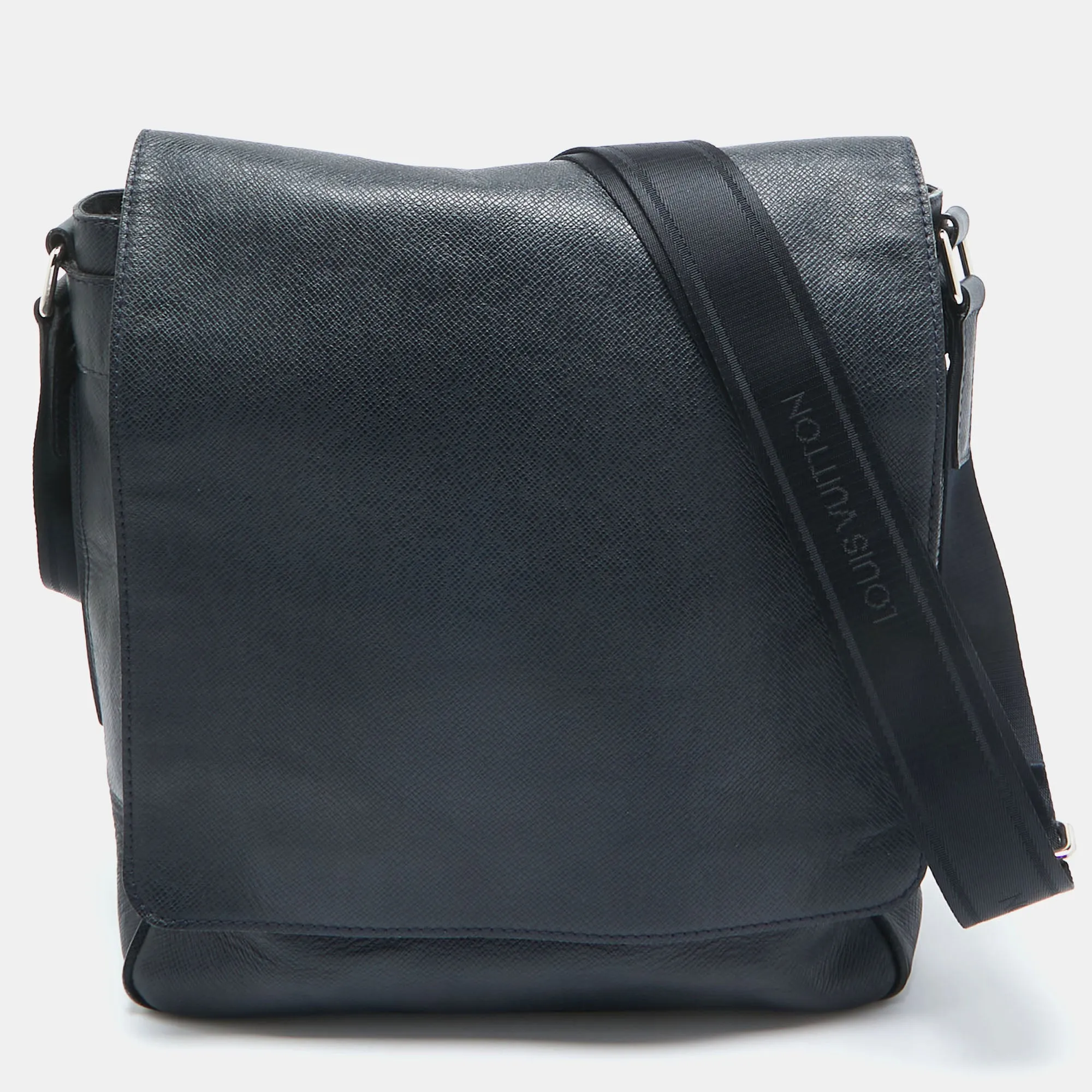 Navy Blue Taiga Leather Roman MM Bag