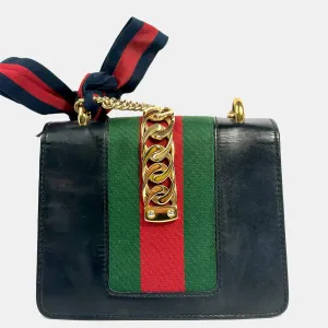 Navy Leather Sylvie Flap Chain Bag