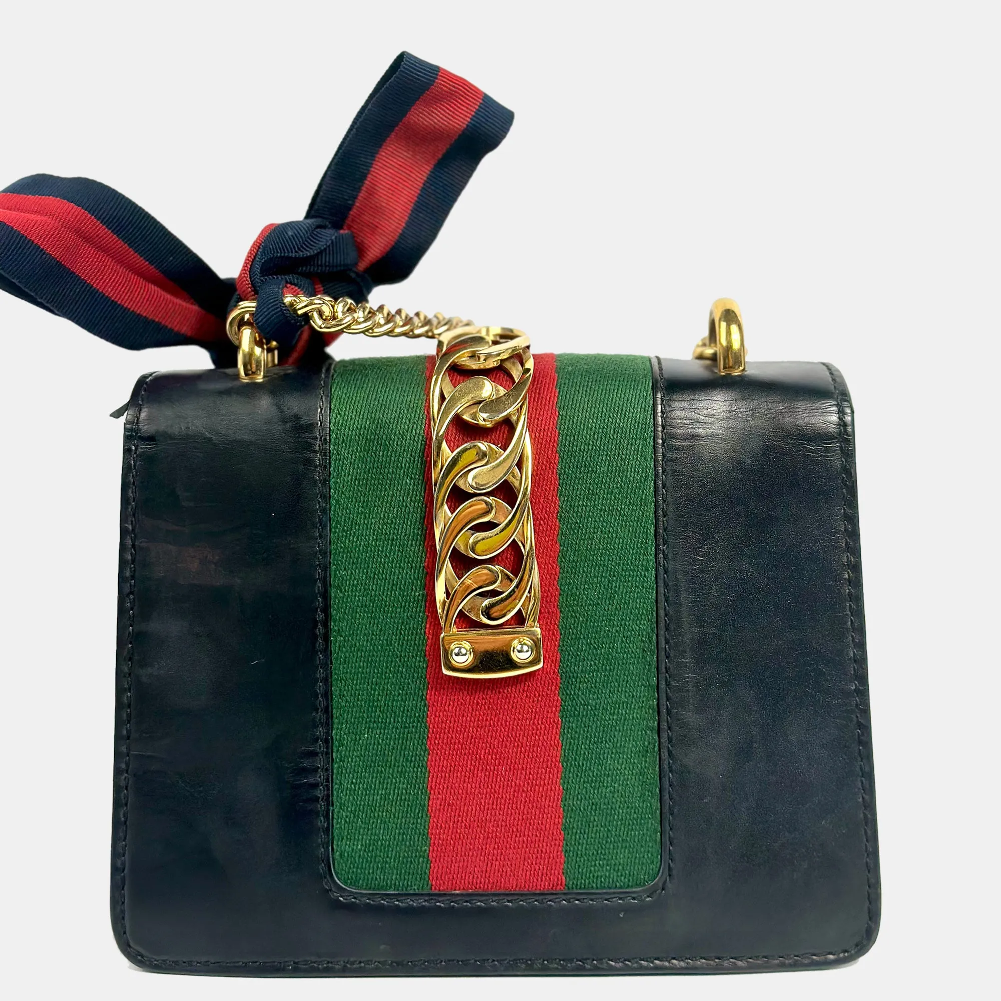 Navy Leather Sylvie Flap Chain Bag