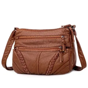 New Crossbody Bags for Women Soft PU Leather Handbags for Women Shoulder Bags Small Purse Lightweight Handbags with Multi Pockets Brown