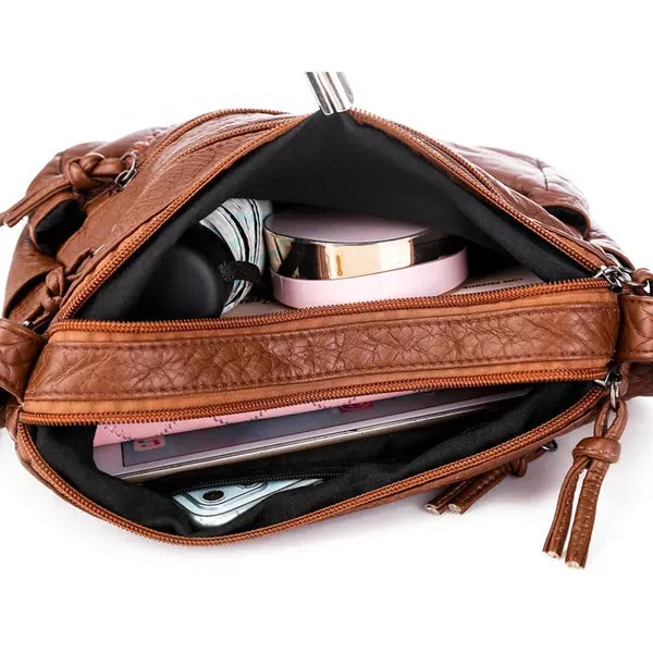 New Crossbody Bags for Women Soft PU Leather Handbags for Women Shoulder Bags Small Purse Lightweight Handbags with Multi Pockets Brown
