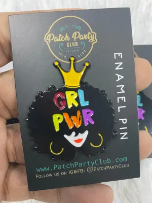NEW, Pin Feminist, Enamel Pin "GRL POWER " Exclusive Lapel Pin, Grl Power Pin, Size 1.50 inches, with Butterfly Clutches