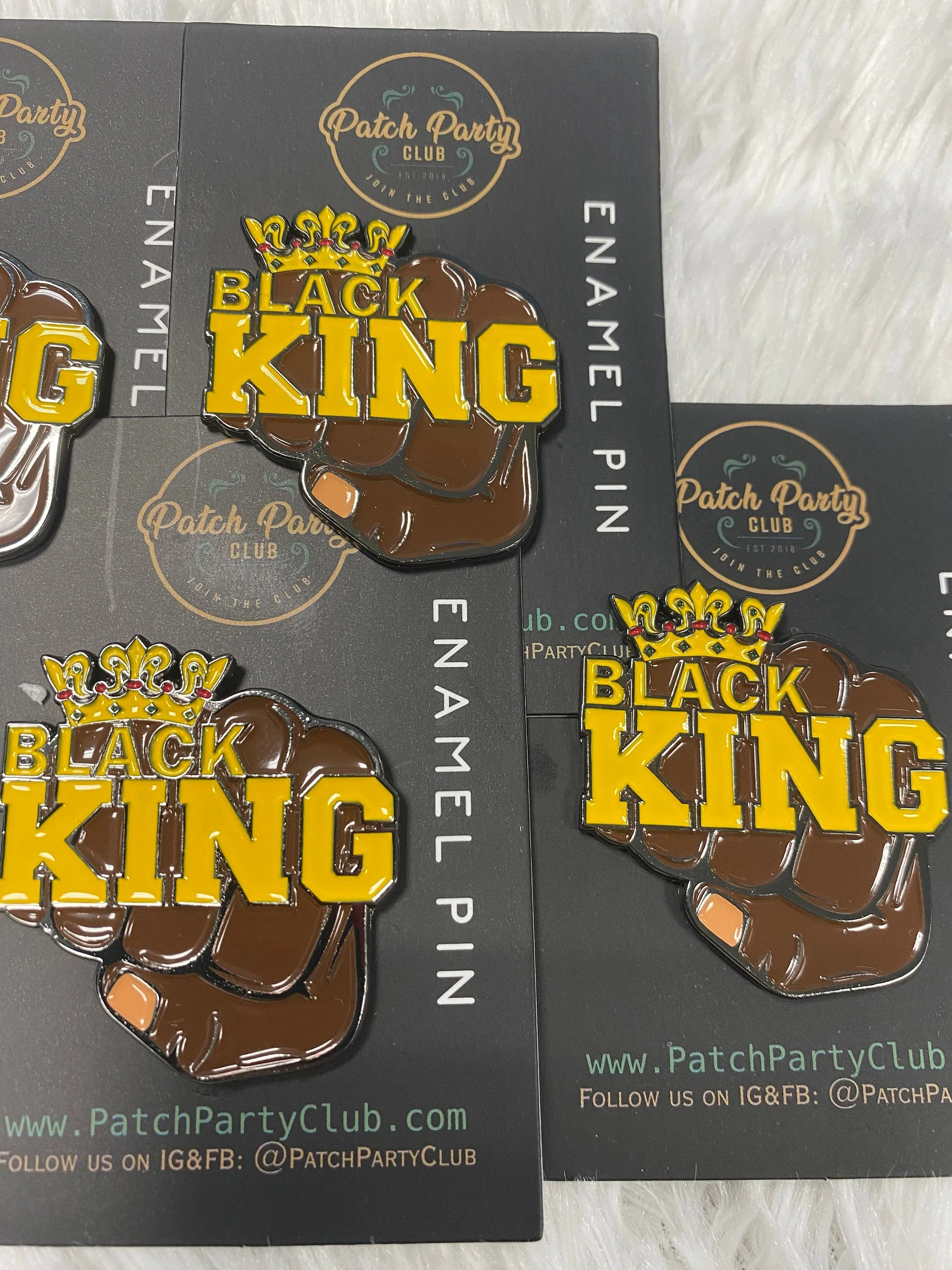 NEW, Pin Pro Black, Enamel Pin "King Fist with  Crown" Exclusive Lapel Pin, Size 1.50 inches, with 2 Butterfly Clutches