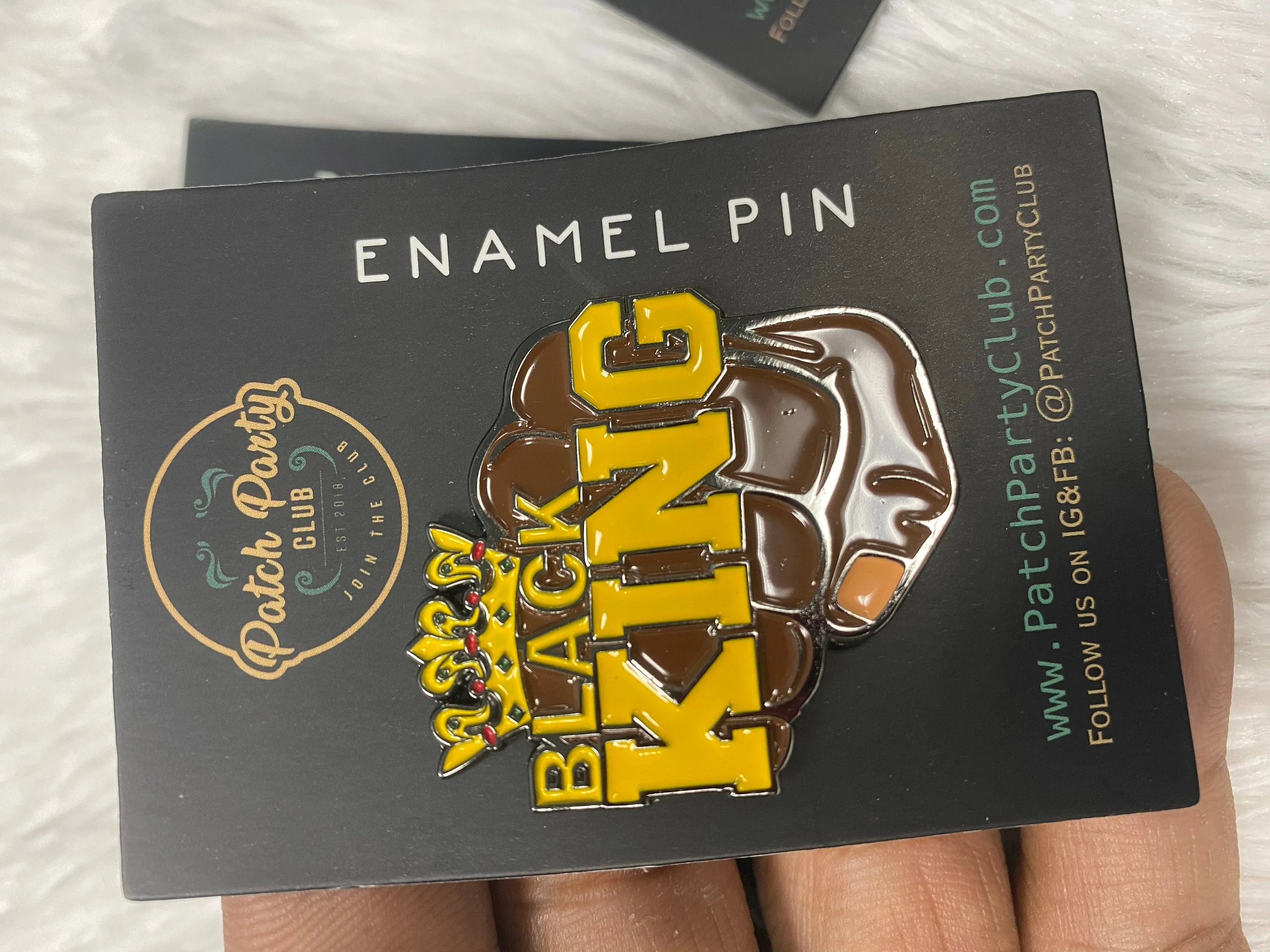 NEW, Pin Pro Black, Enamel Pin "King Fist with  Crown" Exclusive Lapel Pin, Size 1.50 inches, with 2 Butterfly Clutches