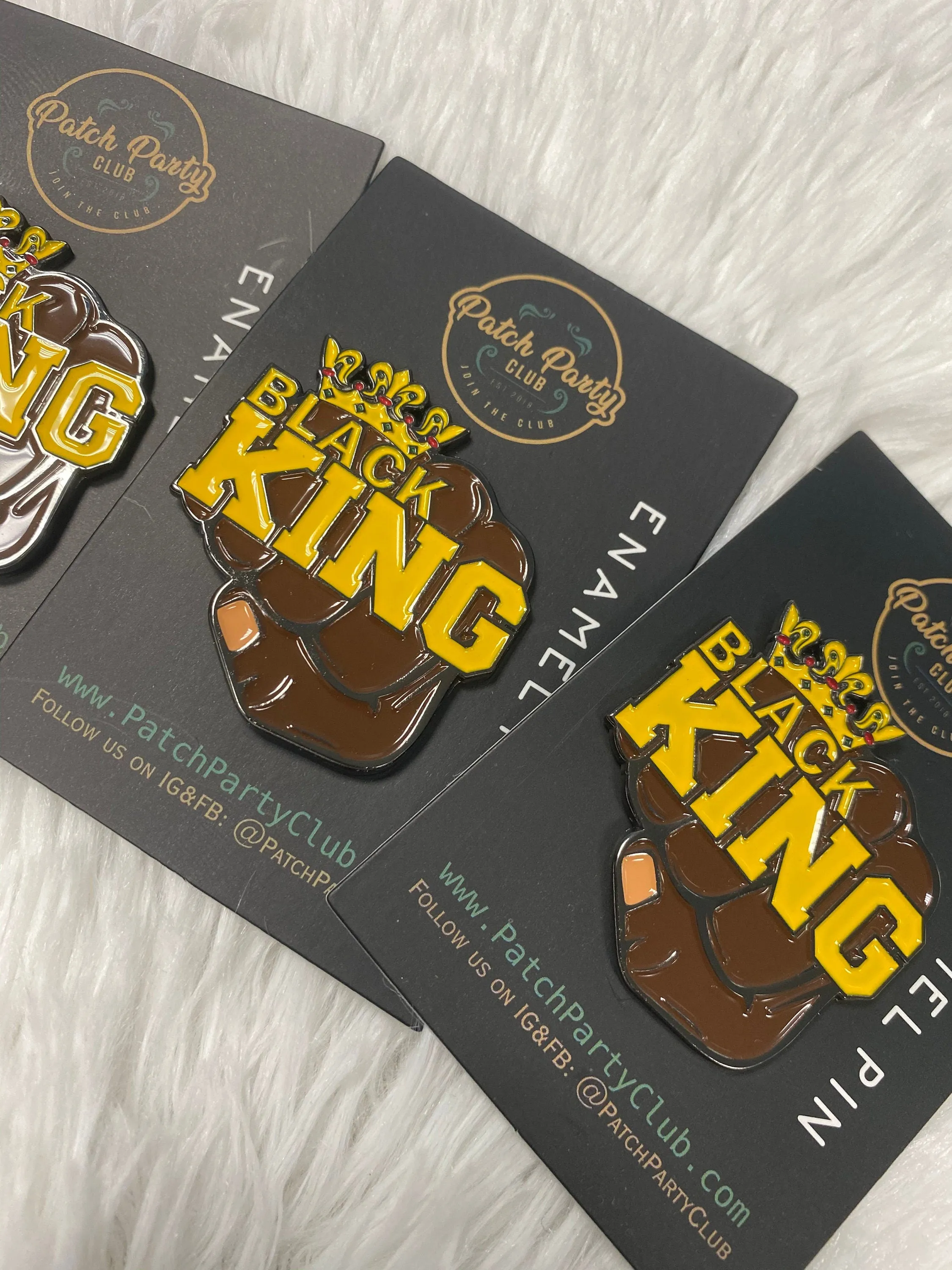 NEW, Pin Pro Black, Enamel Pin "King Fist with  Crown" Exclusive Lapel Pin, Size 1.50 inches, with 2 Butterfly Clutches