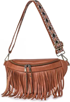 NICOLE & DORIS Small Shoulder Bags Women's Retro Shoulder Bags PU Leather Satchel Bag with Tassel Crossbody Bag Chest Bag Fringe Bag
