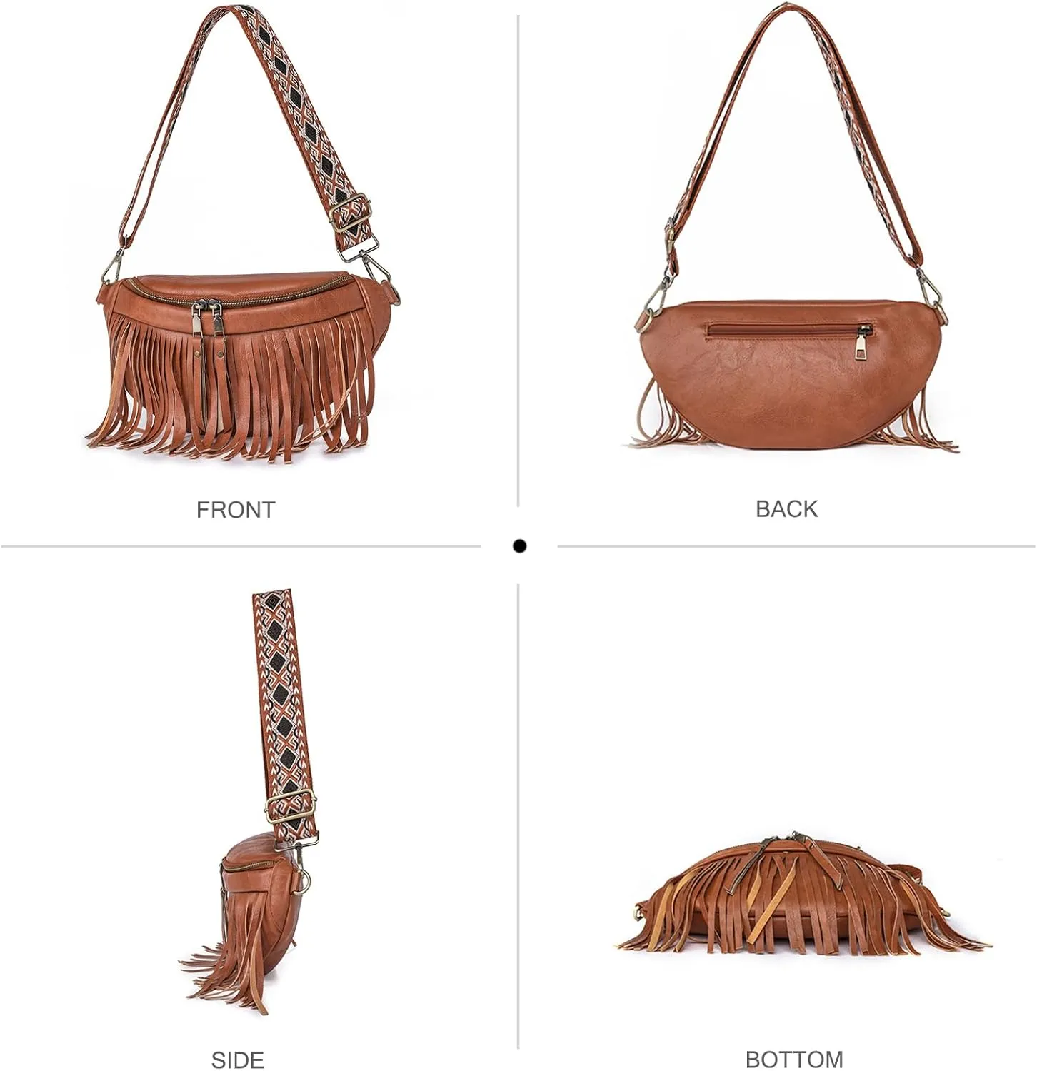 NICOLE & DORIS Small Shoulder Bags Women's Retro Shoulder Bags PU Leather Satchel Bag with Tassel Crossbody Bag Chest Bag Fringe Bag