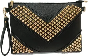 NIGEDU Oversized Clutch Bag Purse Women PU Leather Crossbody Shoulder Bags Studded Wristlet Handbag Rivet Envelope Clutches