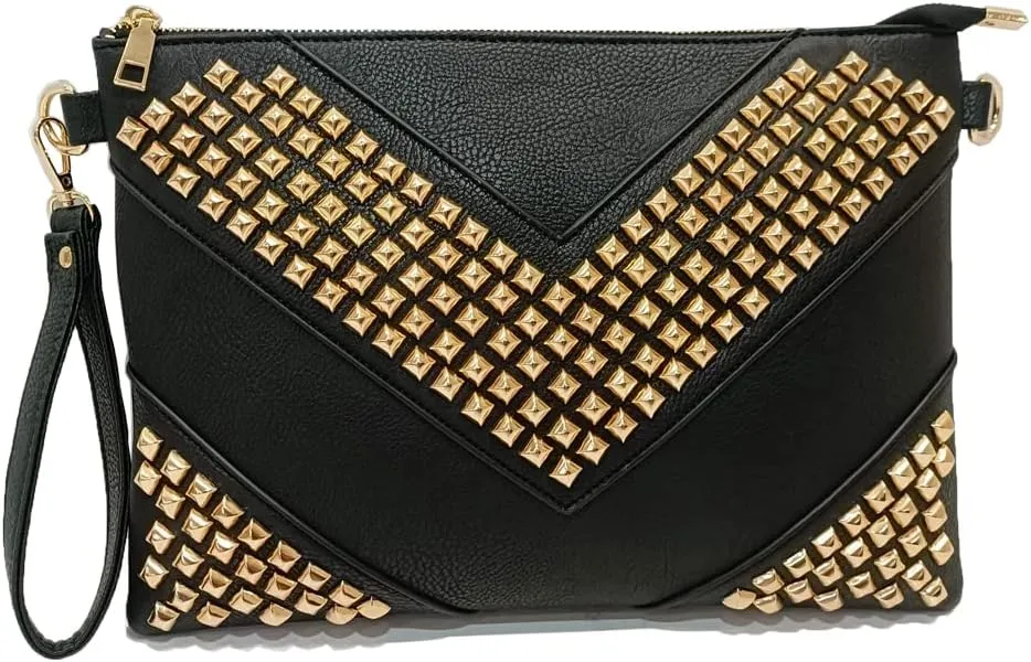 NIGEDU Oversized Clutch Bag Purse Women PU Leather Crossbody Shoulder Bags Studded Wristlet Handbag Rivet Envelope Clutches