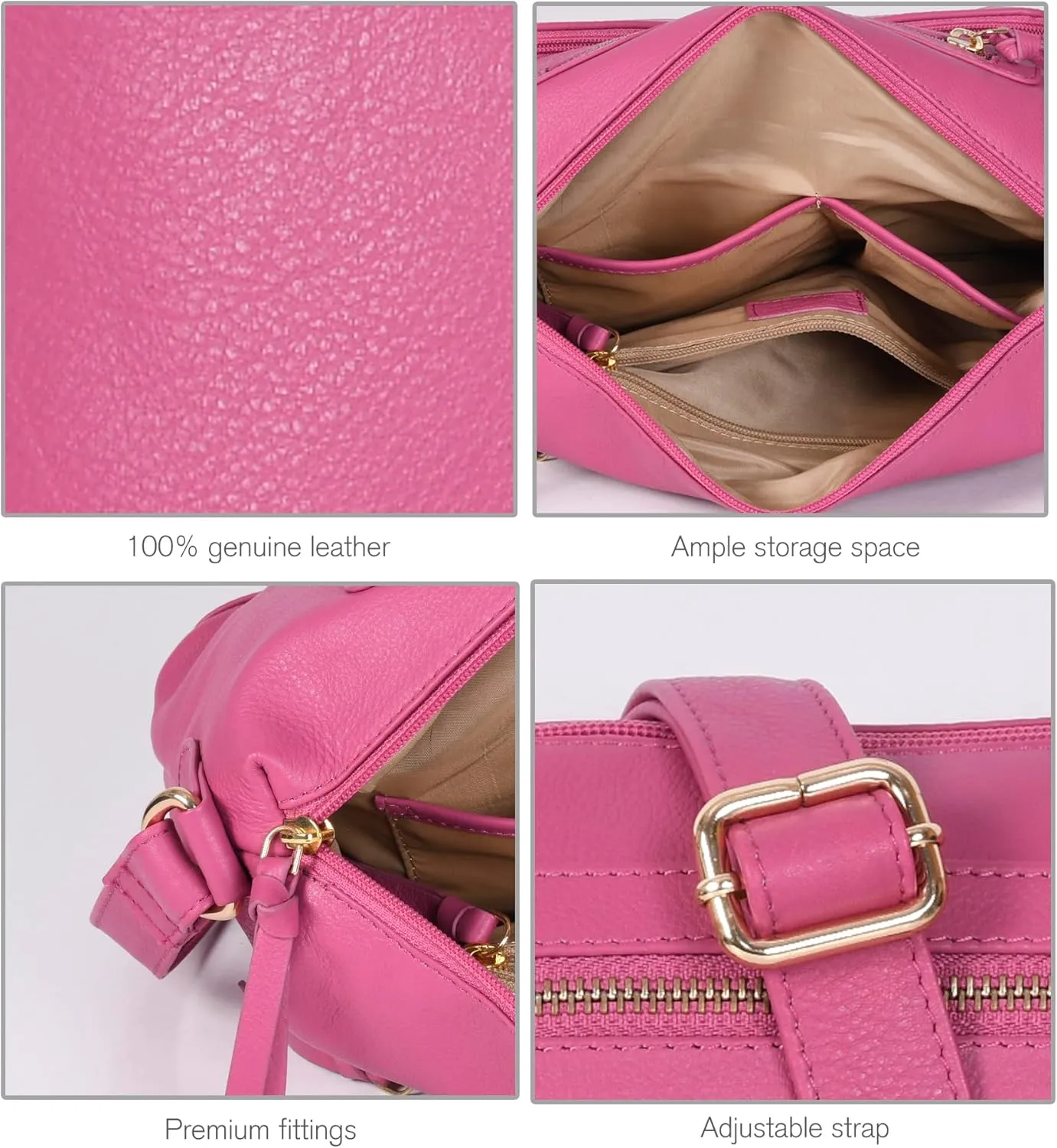 Oak Leathers Women's Crossbody Bag - Genuine Leather Crossover Shoulder Purse With Adjustable Sling Strap - Medium Size