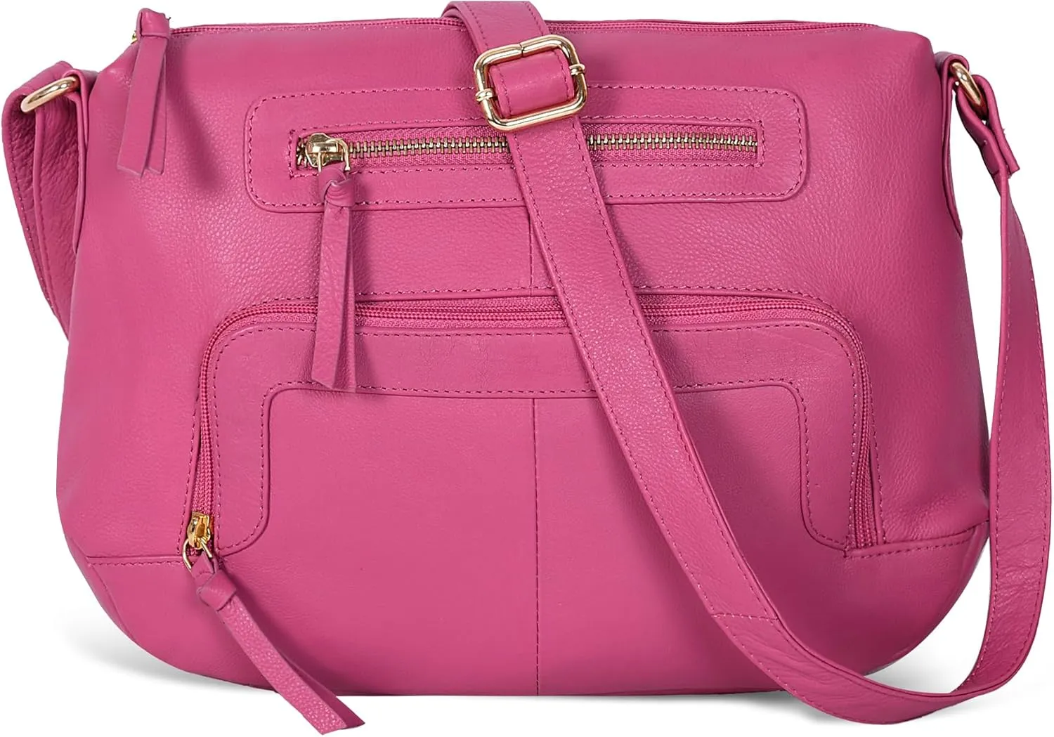 Oak Leathers Women's Crossbody Bag - Genuine Leather Crossover Shoulder Purse With Adjustable Sling Strap - Medium Size