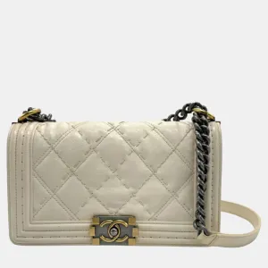 Off-White Calfskin Quilted Mini Boy Flap White Shoulder Bag