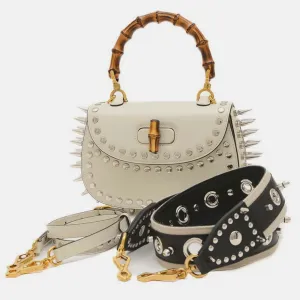 Off-White Leather Small Studded Bamboo 1947 Top Handle Bag