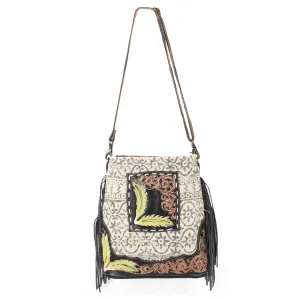 OHLAY OHV150 HOBO Hand Tooled Upcycled Canvas  Genuine Leather women bag western handbag purse