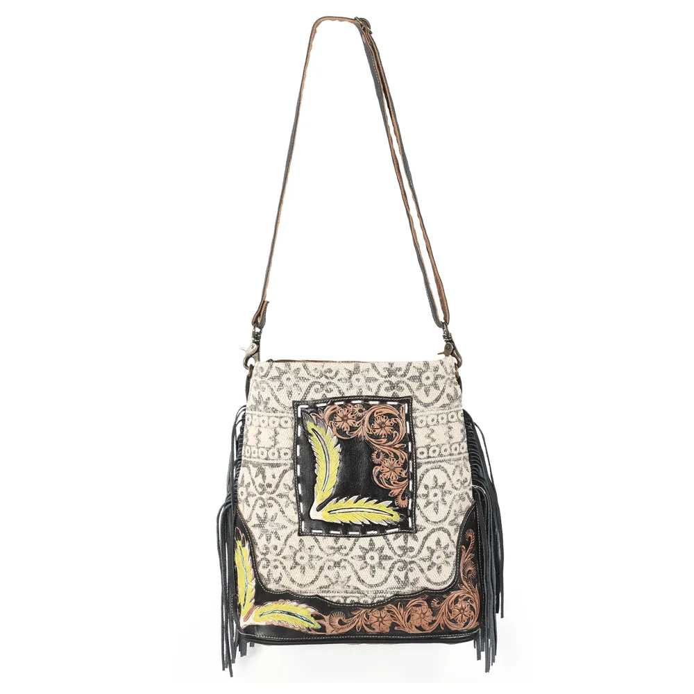 OHLAY OHV150 HOBO Hand Tooled Upcycled Canvas  Genuine Leather women bag western handbag purse