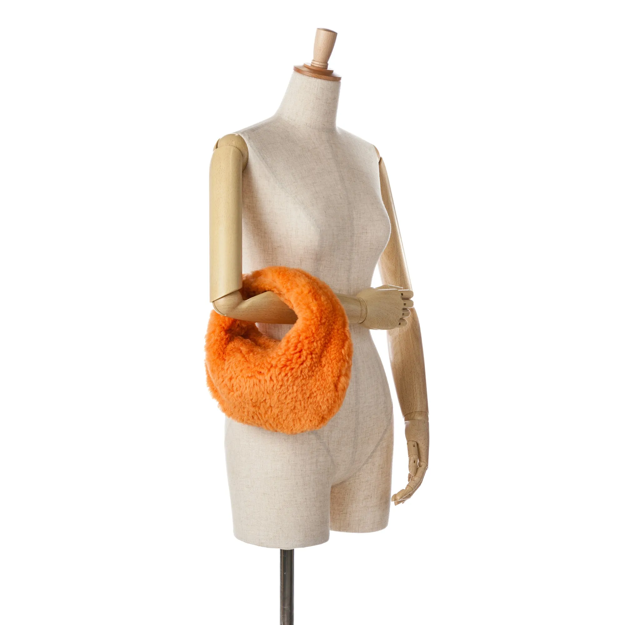 Orange Bottega Veneta Mini Shearling Jodie Hobo Bag