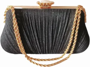 Party Clutch Bag for Women - Pleated Clutch Handbag with Removable Chain, black