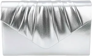 Party Clutch Bag for Women - Pleated Envelope Clutch Handbag with Removable Chain, silver