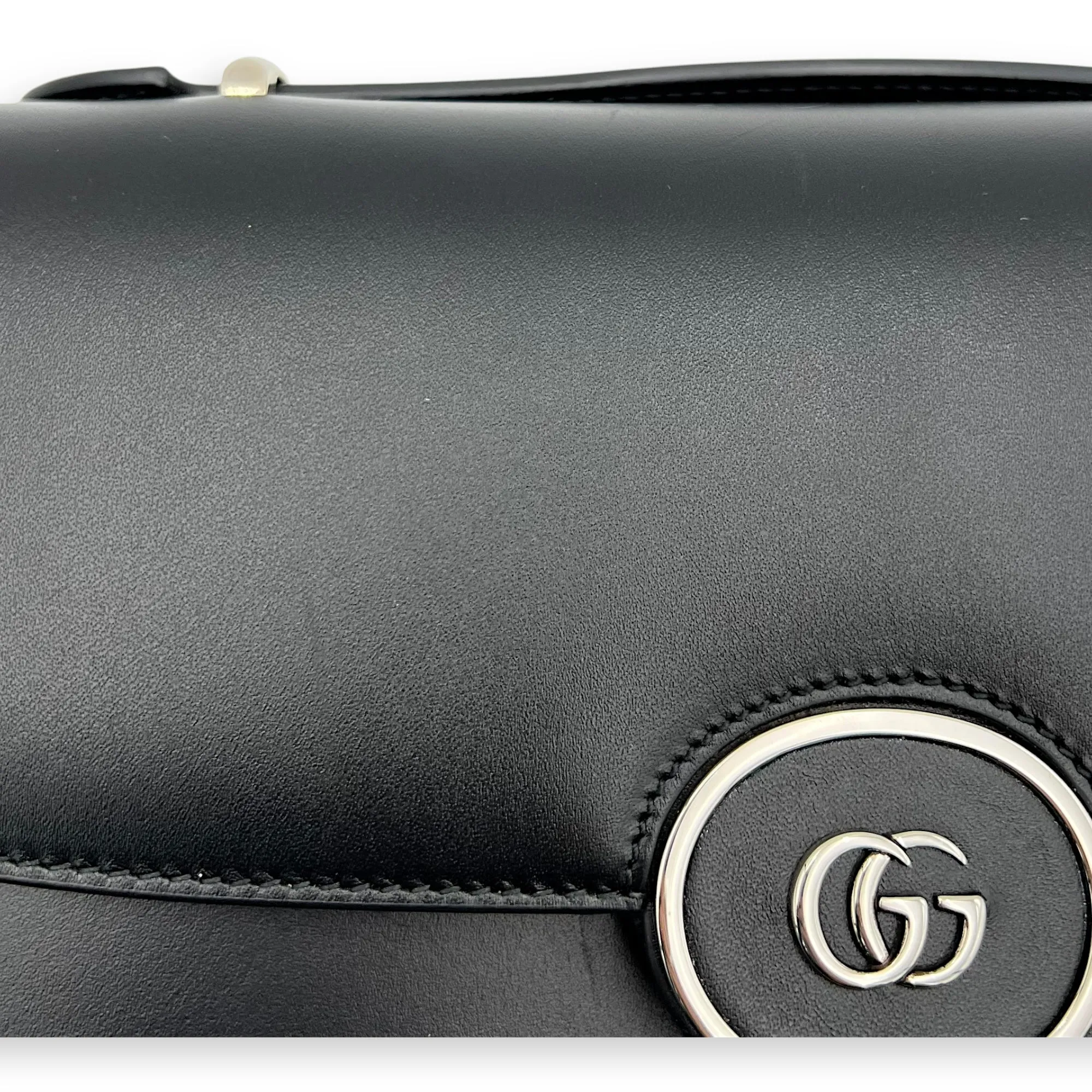 Petite GG Small Black Crossbody Bag in Calfskin, Silver hardware