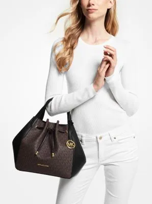 Phoebe Large Two-Tone Logo Bucket Bag
