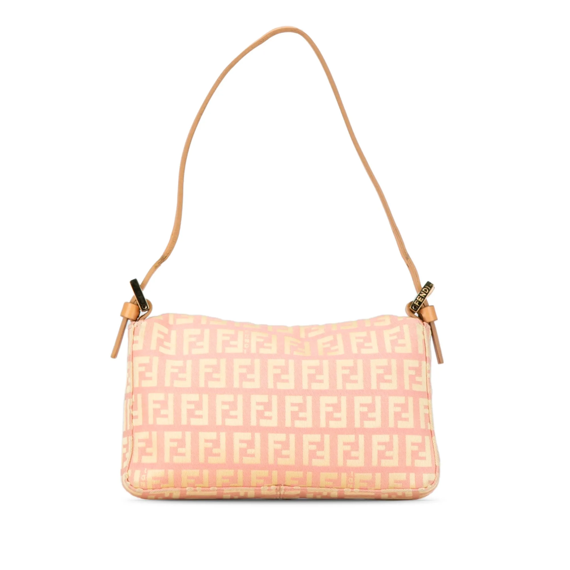 Pink Fendi Mini Zucchino Canvas Baguette Shoulder Bag